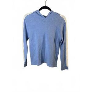 Vince Women's Blue Hoodie with White Stripe Detail 100% Cotton Size Large